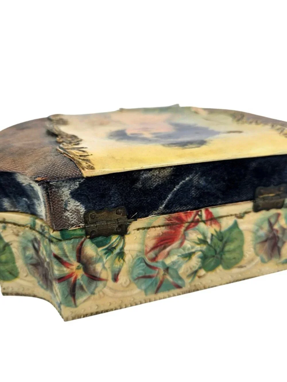 Antique Victorian Edwardian Celluloid Vanity Dresser Jewelry Box Portrait Lid